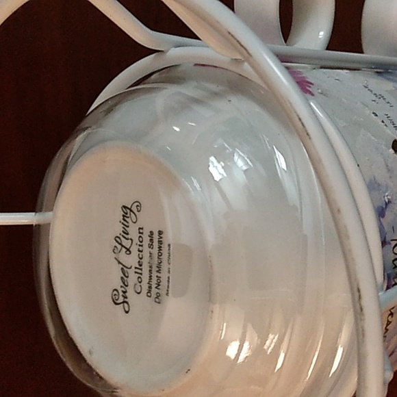 New Set of 4 porcelain mugs with religious sayings in a white metal holder - Picture 4 of 4